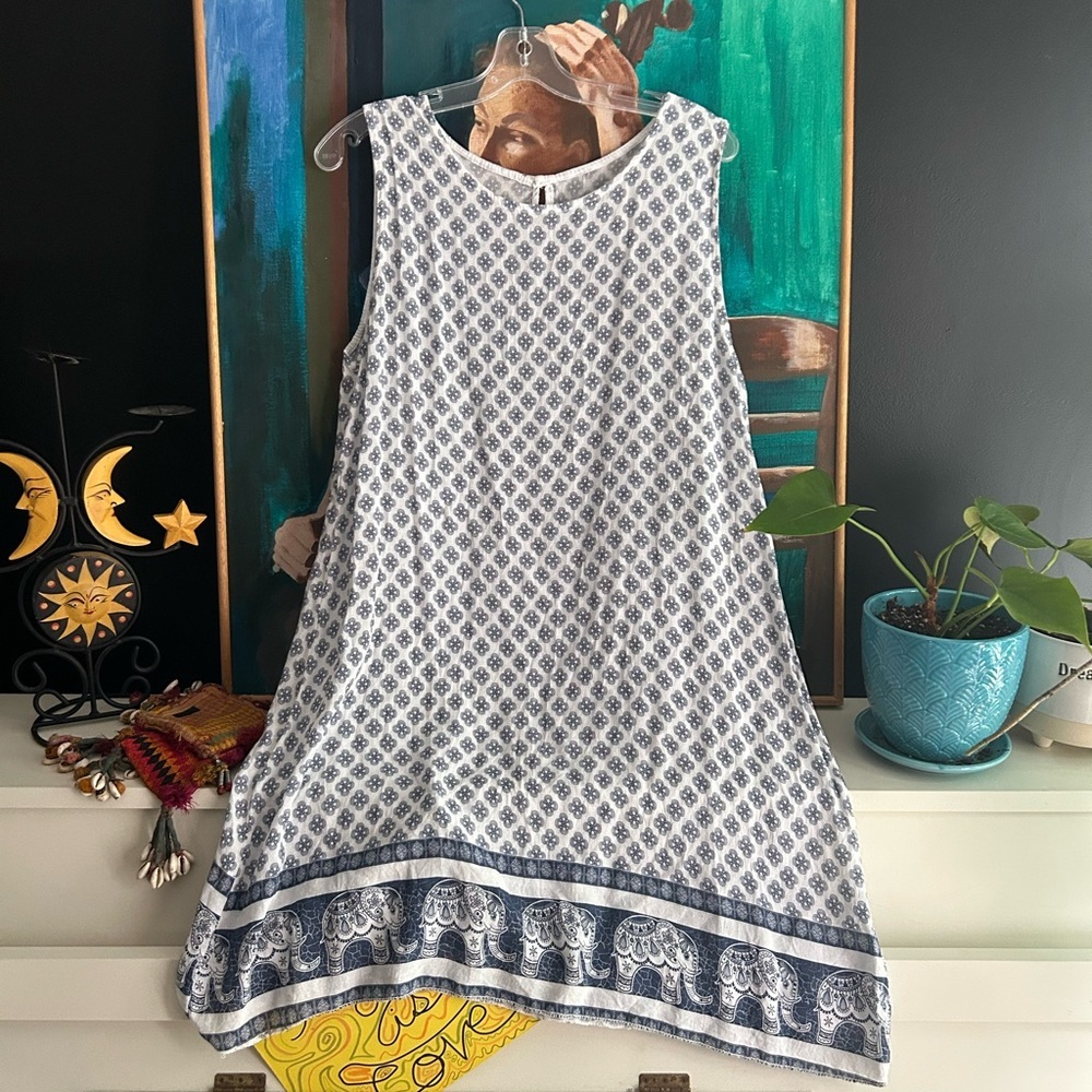 Elegant Blue and White Mini Dress
